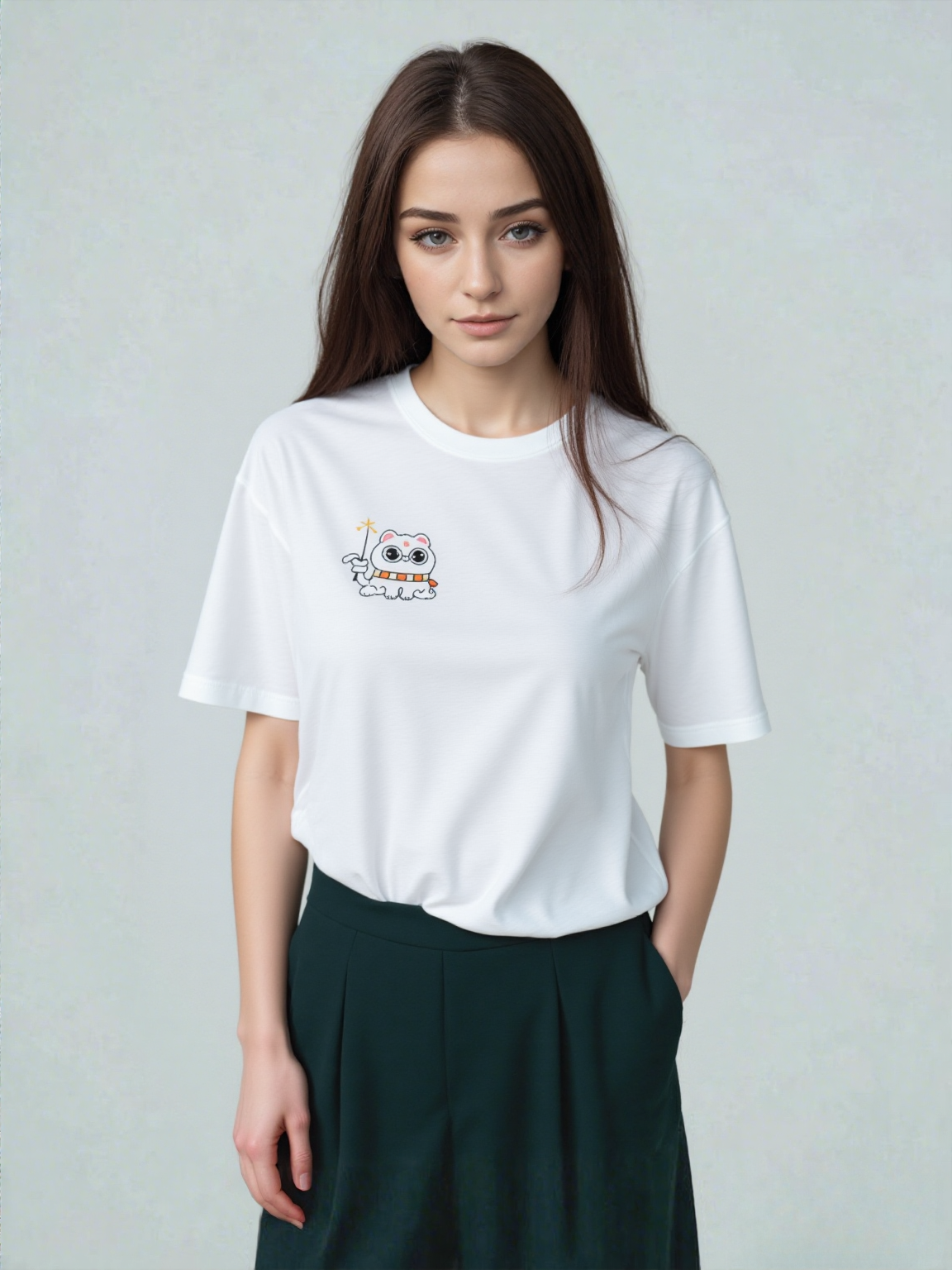Magical Meowgic Cat Embroidered T-Shirt - Cute Wizard Kitten Tee
