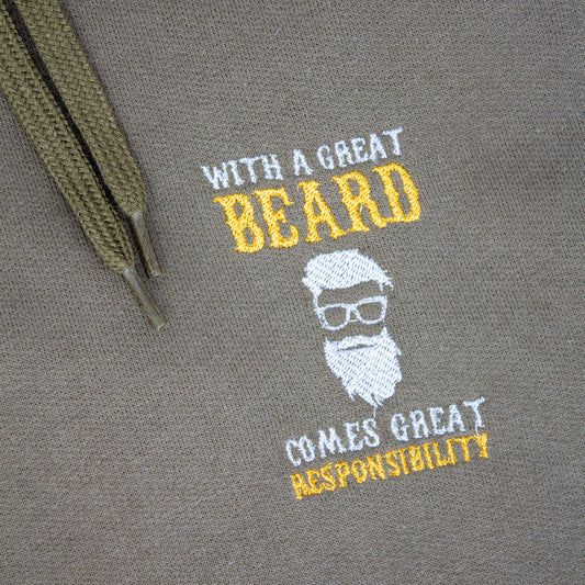 "Great Beard, Great Responsibility" Embroidered Hoodie - Funny Beard Gift