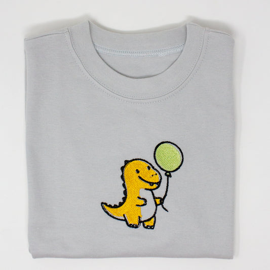 Embroidered Dinosaur & Balloon T-Shirt - Cute Kids' Tee