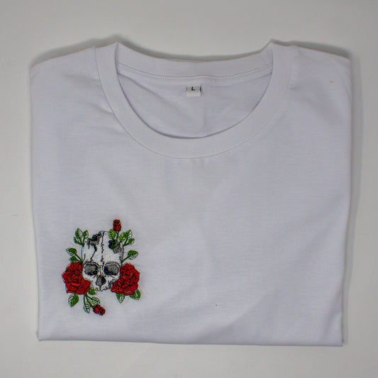 Embroidered Skull & Roses T-Shirt - Beauty in the Macabre Tee