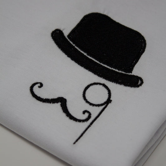 Quirky Bowler Hat, Mustache & Monocle Embroidered Tee - Whimsical Style