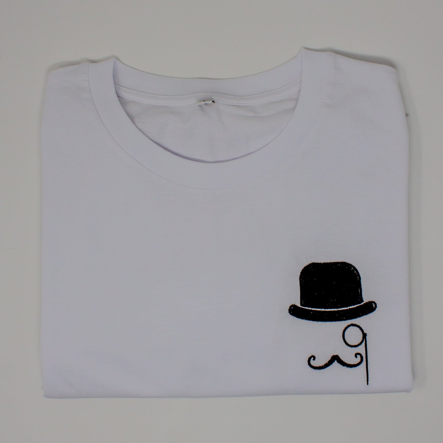 Quirky Bowler Hat, Mustache & Monocle Embroidered Tee - Whimsical Style