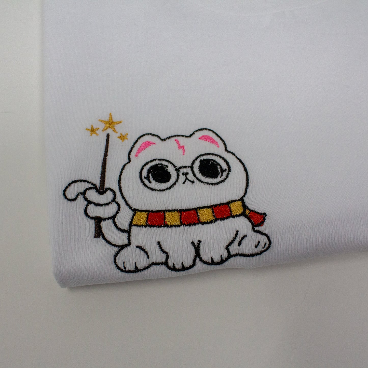 Magical Meowgic Cat Embroidered T-Shirt - Cute Wizard Kitten Tee