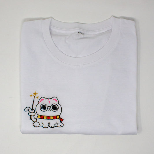 Magical Meowgic Cat Embroidered T-Shirt - Cute Wizard Kitten Tee