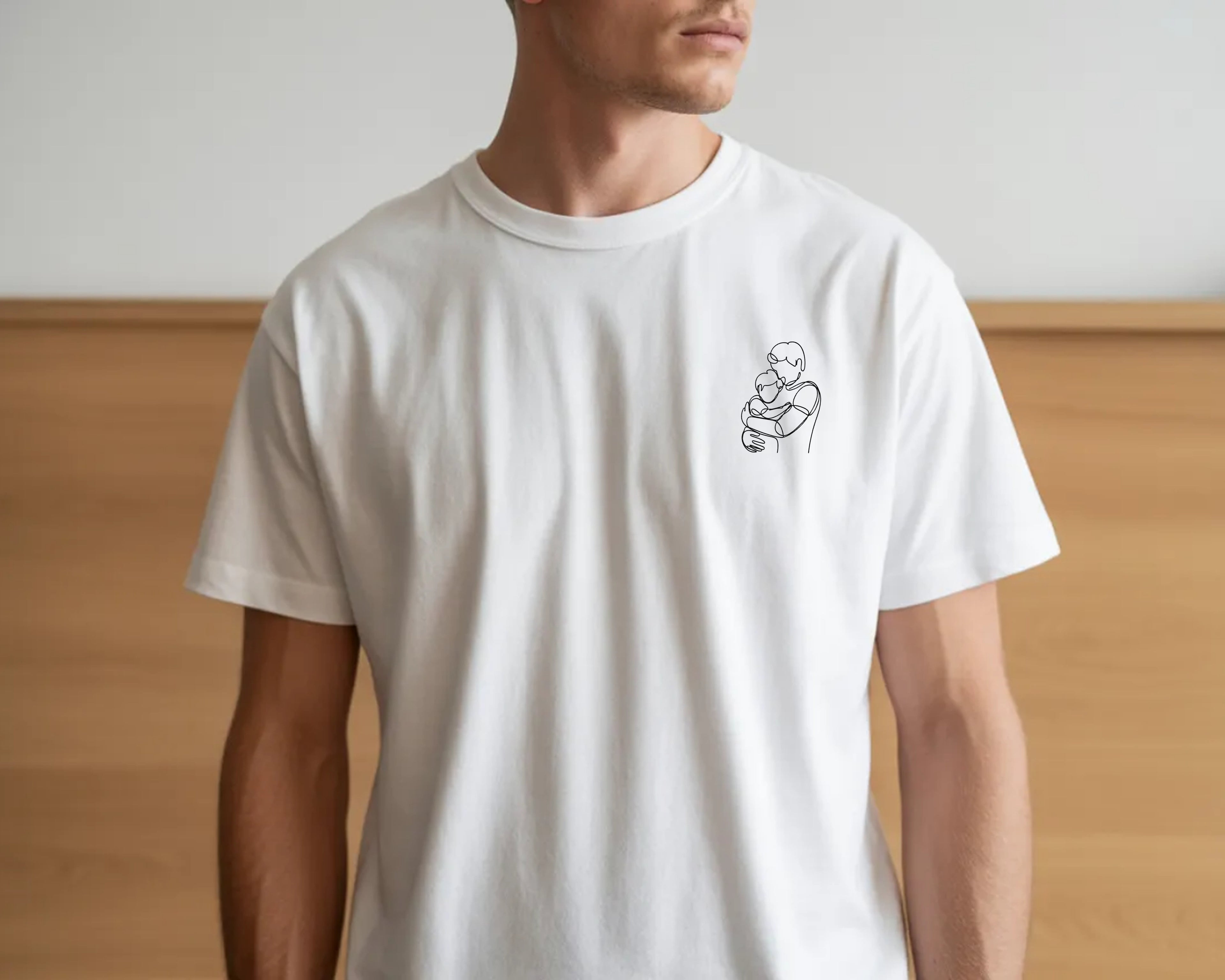 Minimalist Parent & Child Embroidered T-Shirt – Fine Line Art Tee