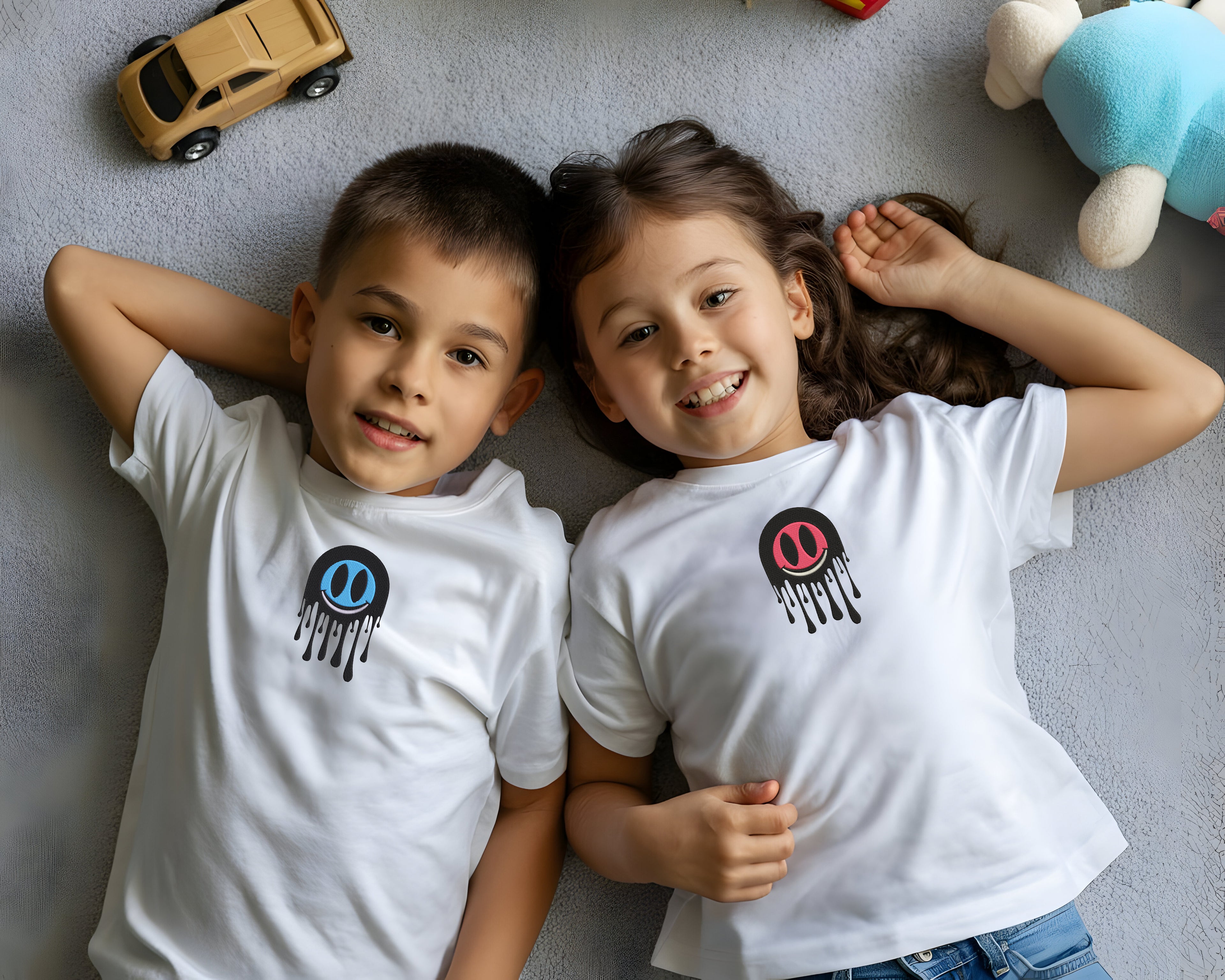 Drip Smile Embroidered Tee – Minimal Graphic T-Shirt