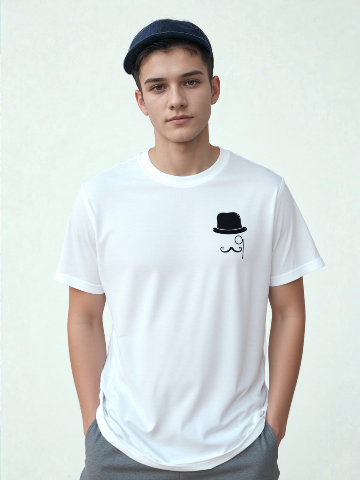 Quirky Bowler Hat, Mustache & Monocle Embroidered Tee - Whimsical Style