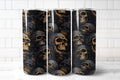 Gold Skull 20oz Skinny Tumbler – Black & Metallic Gothic Skull Stainless Steel Travel Mug with Lid & Straw