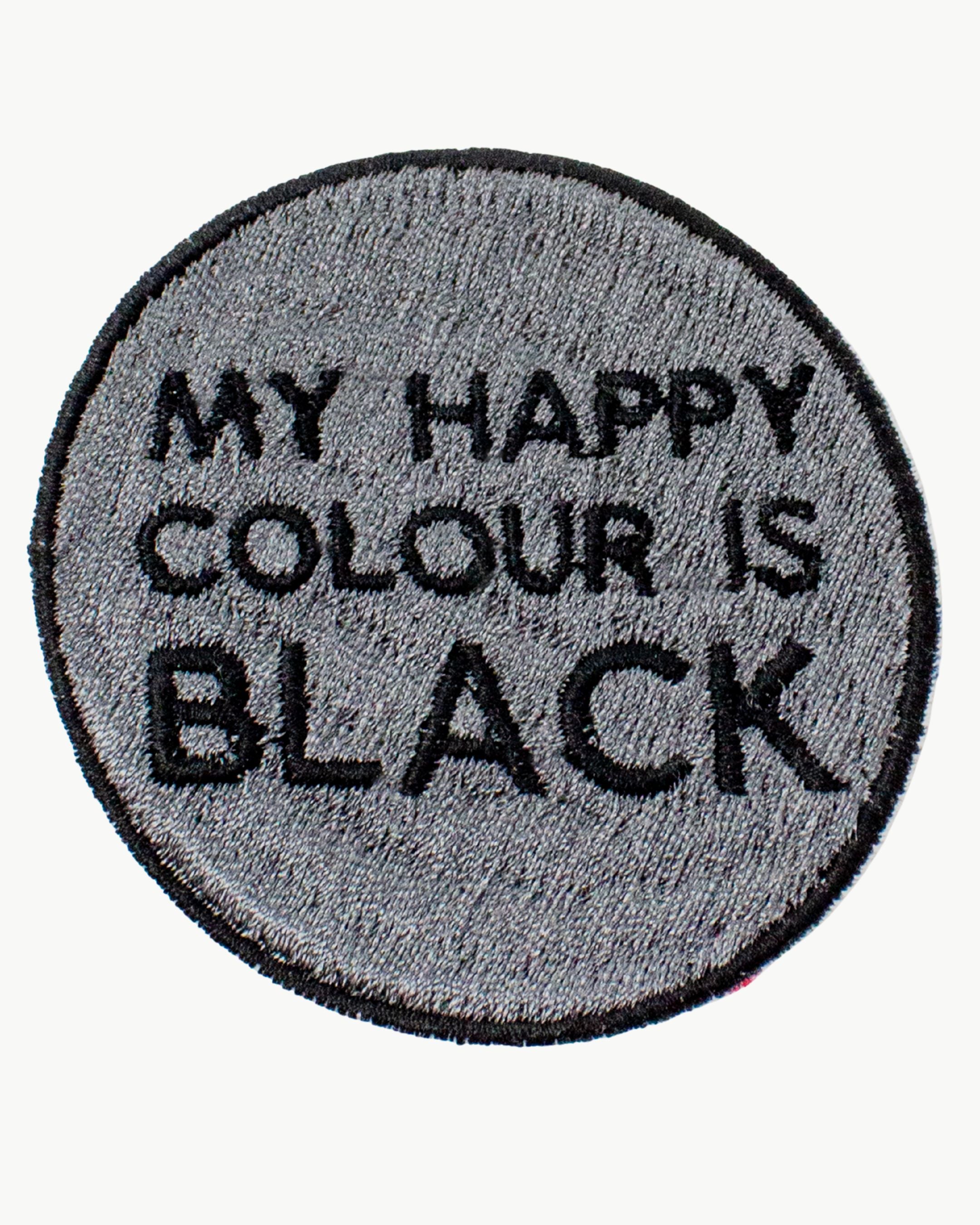 "My Happy Colour Is Black" Embroidered Iron-On Patch