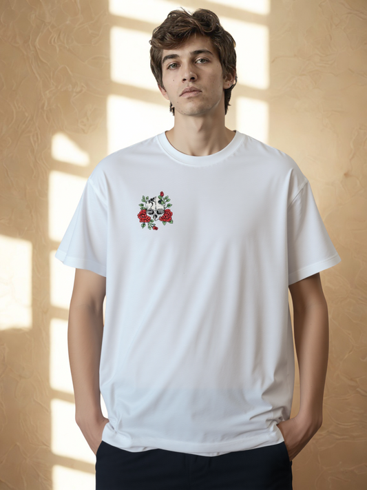 Embroidered Skull & Roses T-Shirt - Beauty in the Macabre Tee