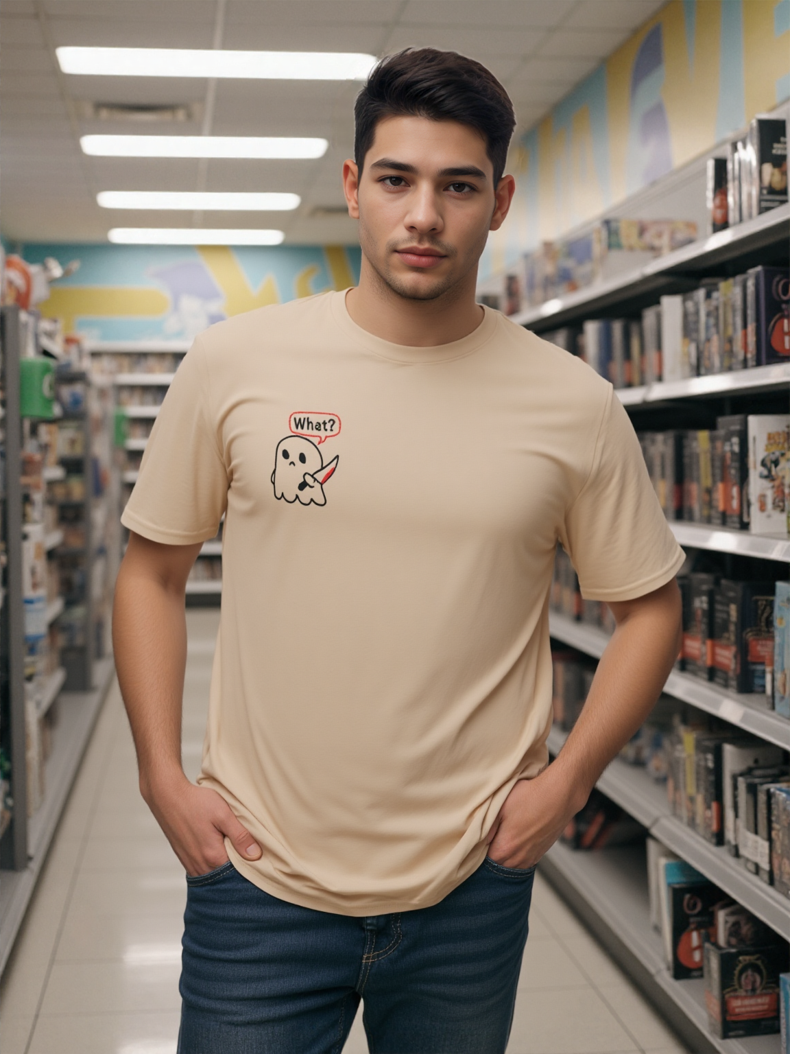 "What?" Killer Ghost Graphic T-Shirt | Spooky Cute Tee