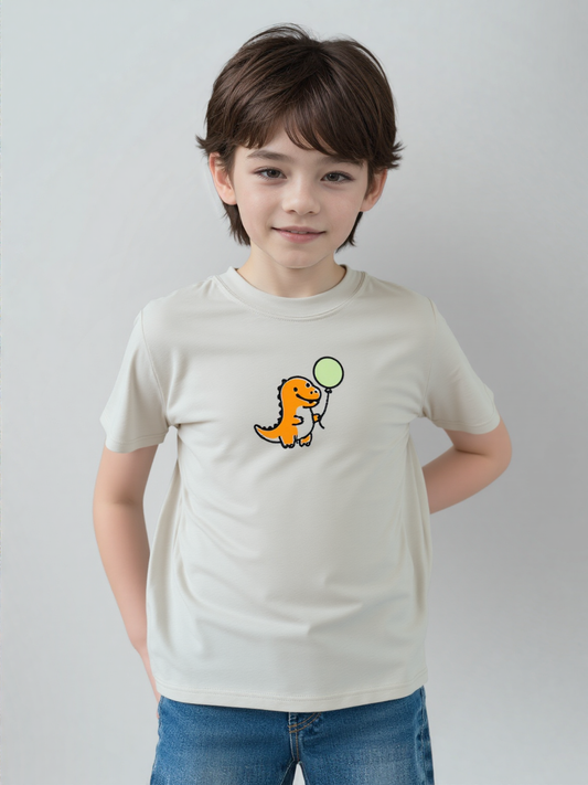 Embroidered Dinosaur & Balloon T-Shirt - Cute Kids' Tee