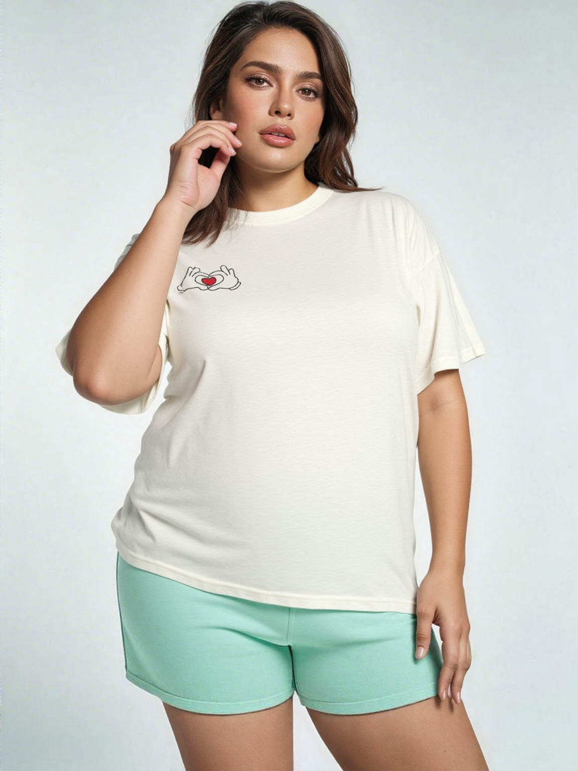 White "Love Hands" Embroidered Relaxed Fit T-Shirt