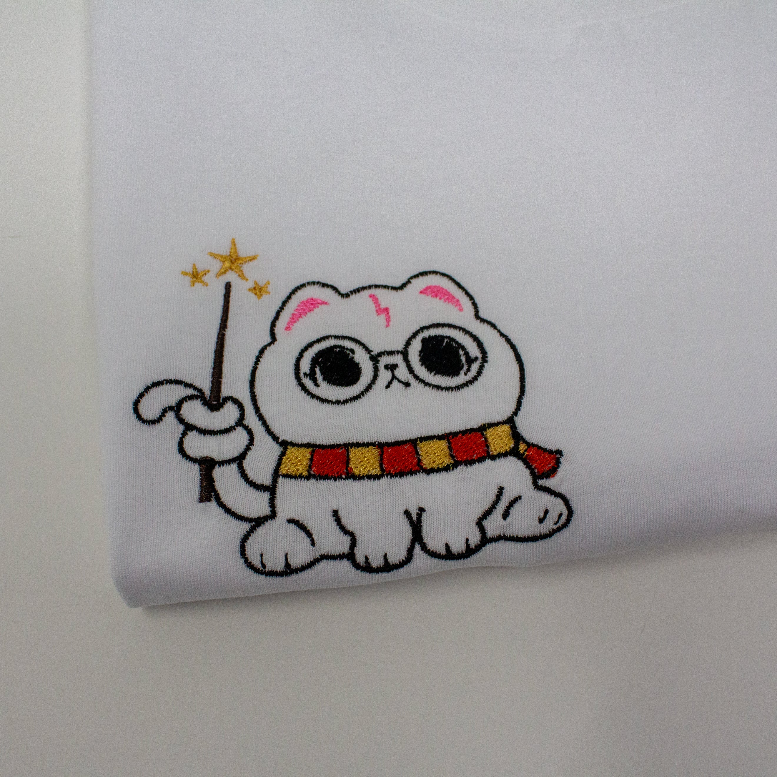 Magical Meowgic Cat Embroidered T-Shirt - Cute Wizard Kitten Tee