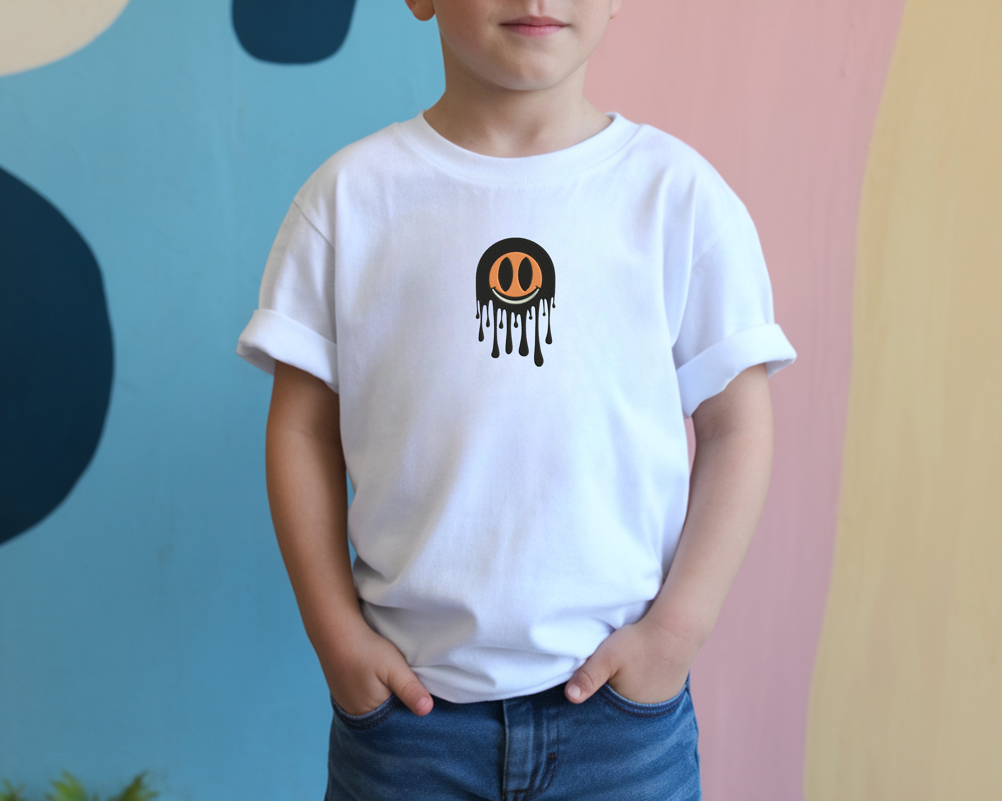 Drip Smile Embroidered Tee – Minimal Graphic T-Shirt