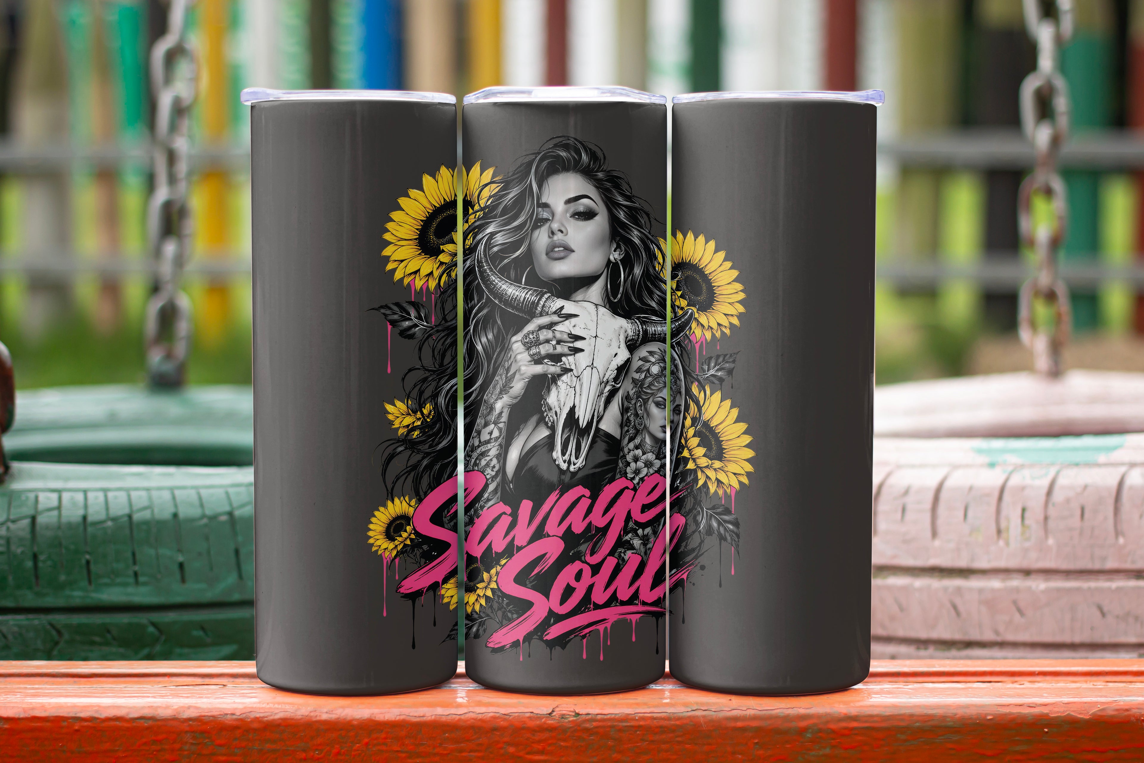 Savage Soul Gothic Tumbler – 20oz Skull Cup with Straw