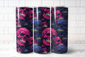 Neon Skull 20oz Skinny Tumbler – Pink & Blue Gothic Skull Stainless Steel Travel Mug with Lid & Straw