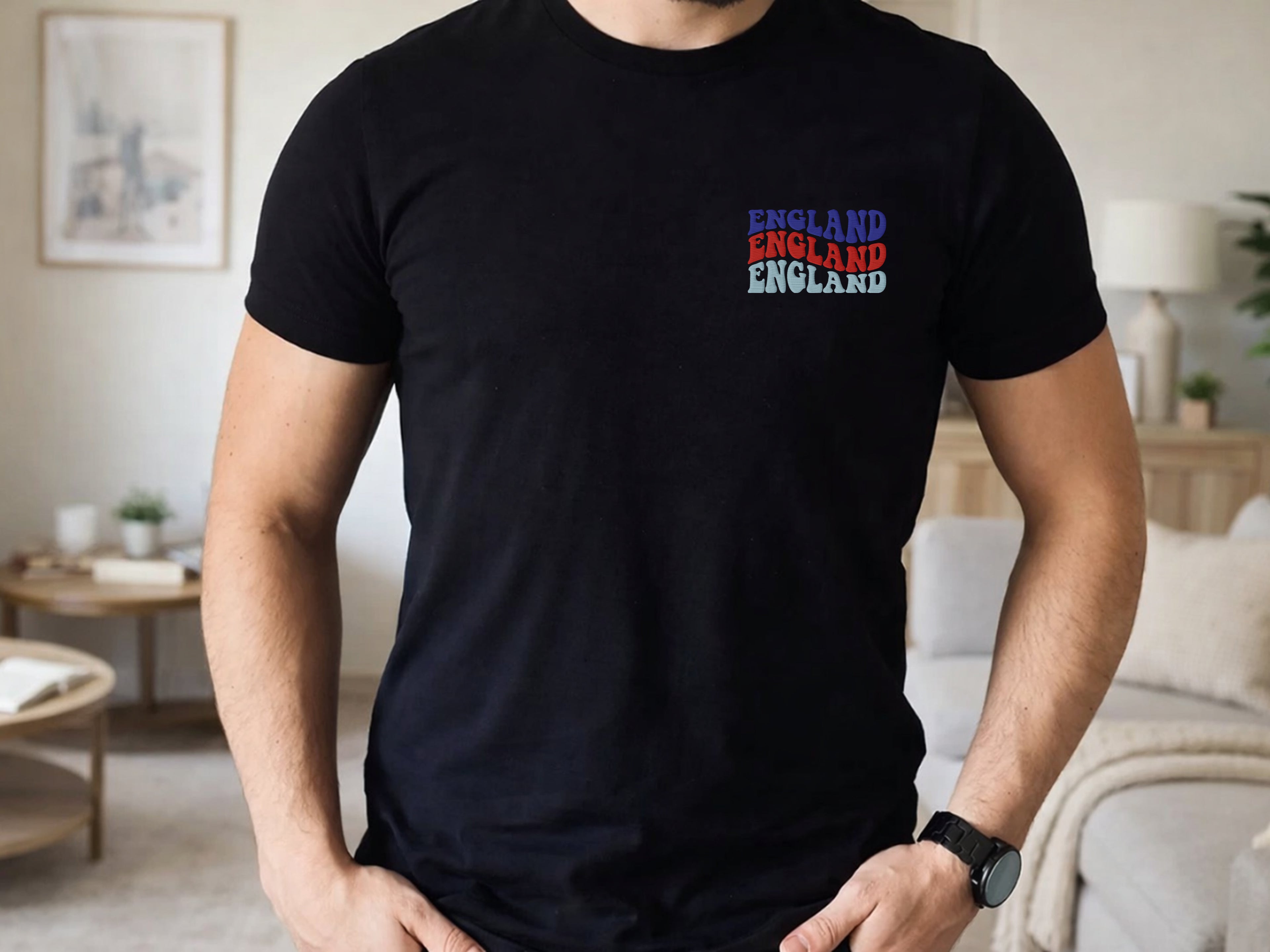 Embroidered England “Triple Script” T-Shirt – Classic Football Fan Tee