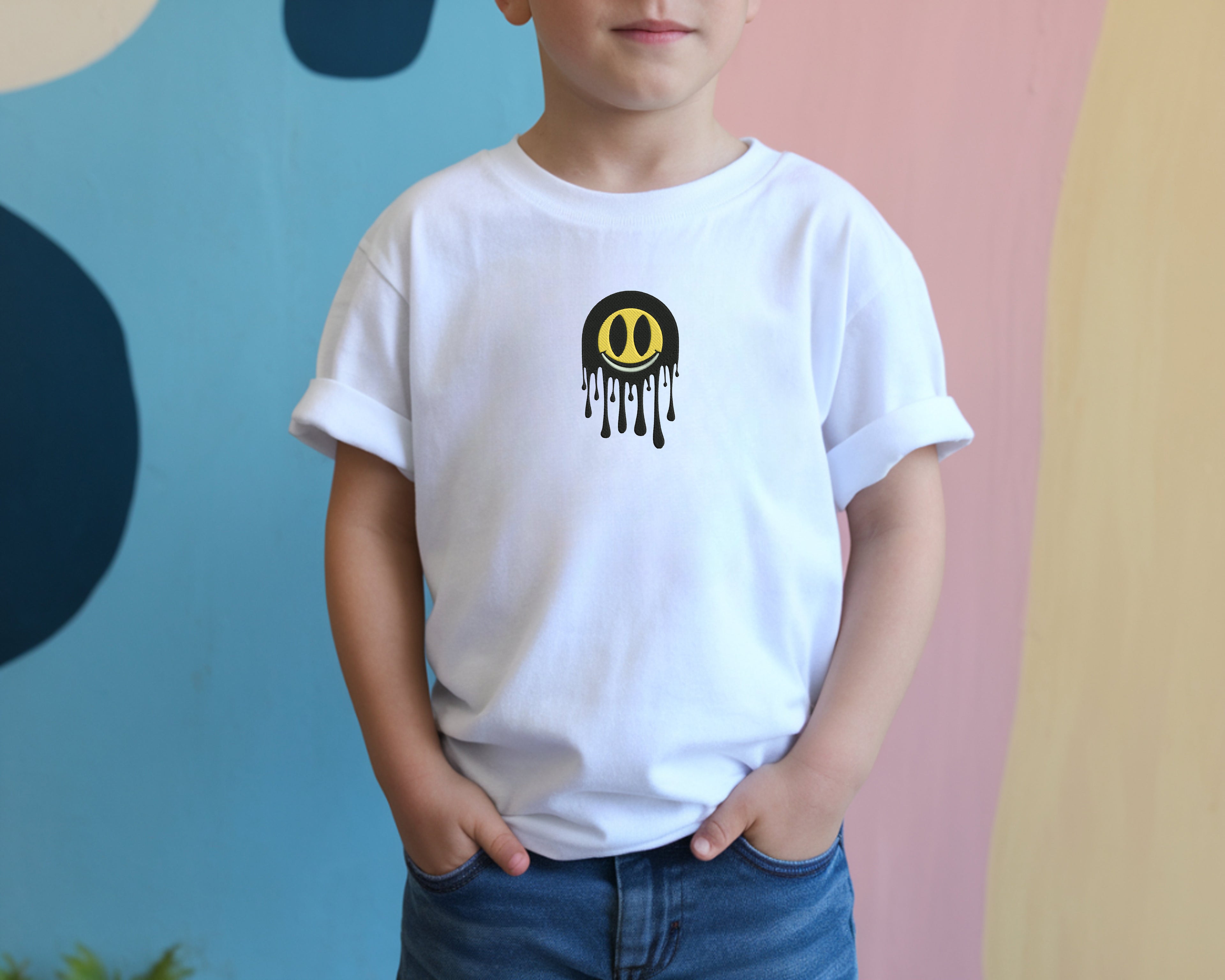 Drip Smile Embroidered Tee – Minimal Graphic T-Shirt