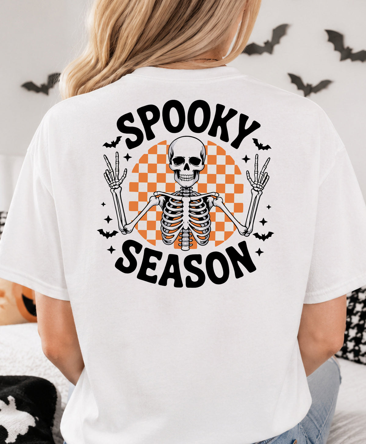 Retro Skeleton Halloween T-Shirt | Spooky Season Front & Back Print