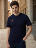 Unique Embroidered Skeletal Hand with Rose Graphic Tee - Artistic Black T-Shirt