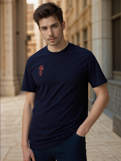 Unique Embroidered Skeletal Hand with Rose Graphic Tee - Artistic Black T-Shirt
