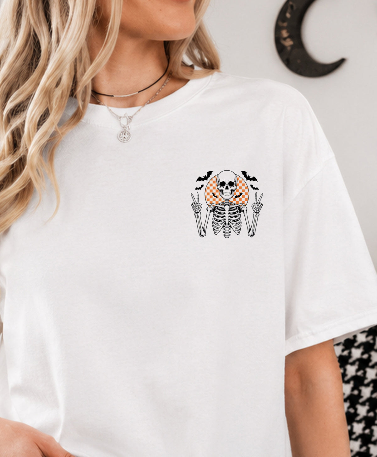 Retro Skeleton Halloween T-Shirt | Spooky Season Front & Back Print