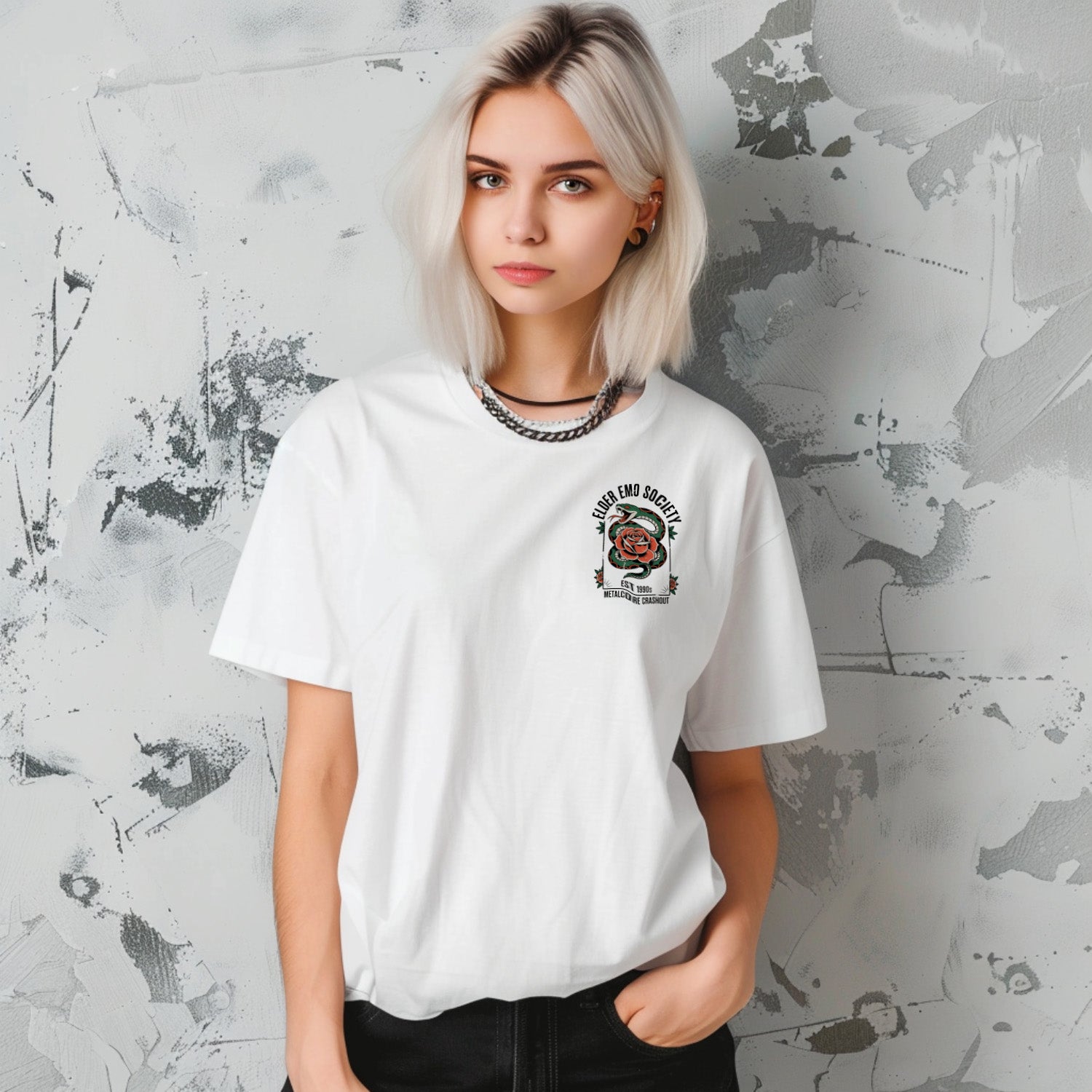Elder Emo Society Rose & Snake Graphic T-Shirt