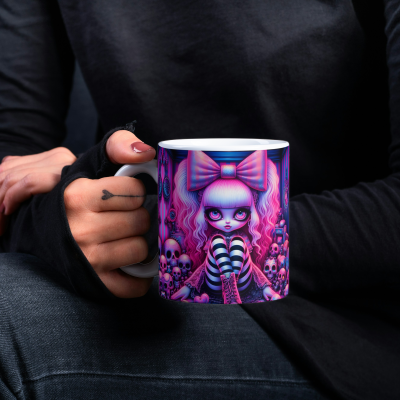 Pastel Goth Big Eye Doll Skull Mug