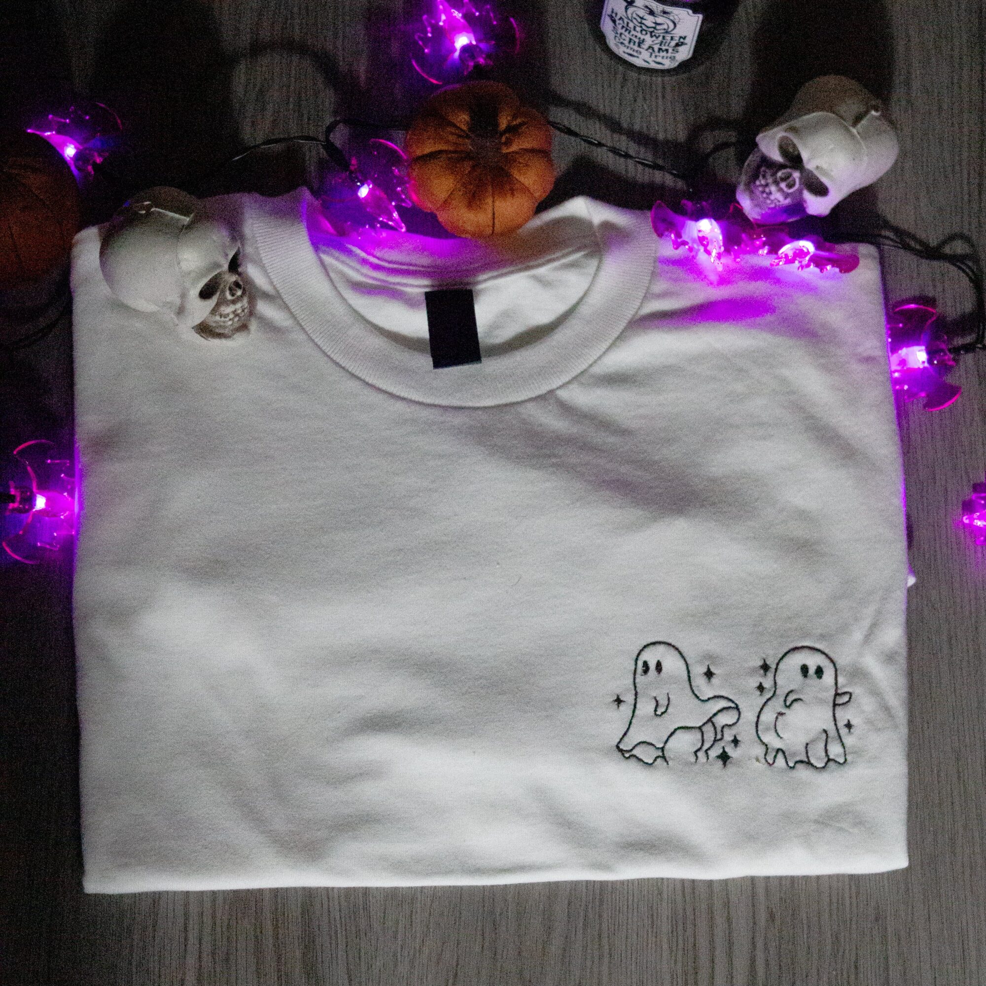Cheeky Ghosts Embroidered Halloween Cotton T-Shirt