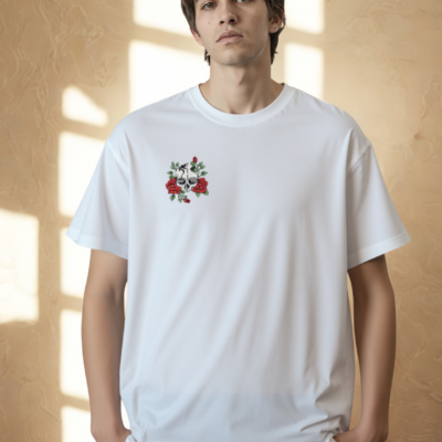 Embroidered Skull & Roses T-Shirt - Beauty in the Macabre Tee
