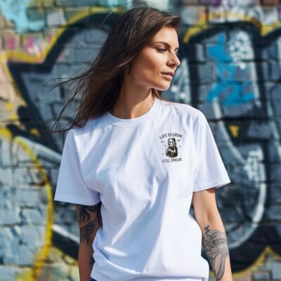 Life Is Grim But I’m Still Smilin’ – Reaper Chest Print Tee