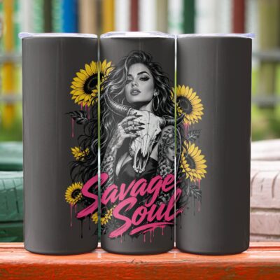 Savage Soul Gothic Tumbler – 20oz Skull Cup with Straw