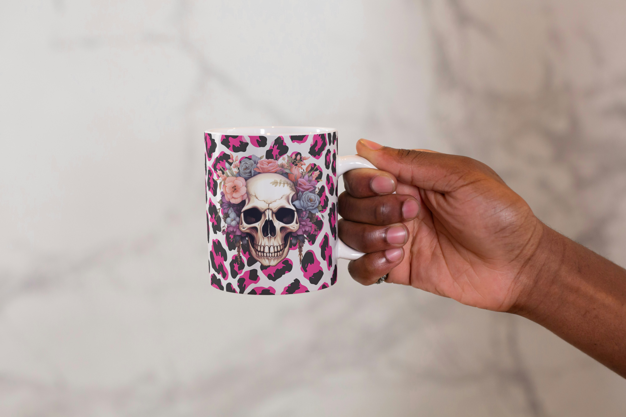 Pink Leopard Floral Skull 11oz Ceramic Mug
