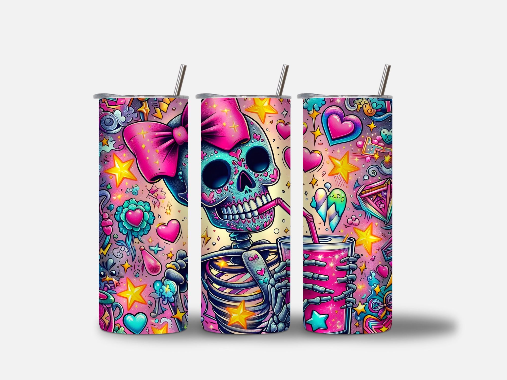 Girly Pink Sugar Skull 20oz Tumbler