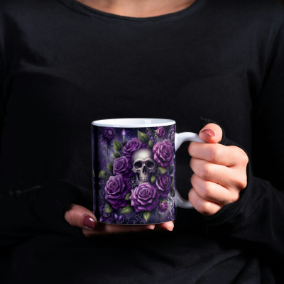 Vibrant Purple Rose Skull Mug