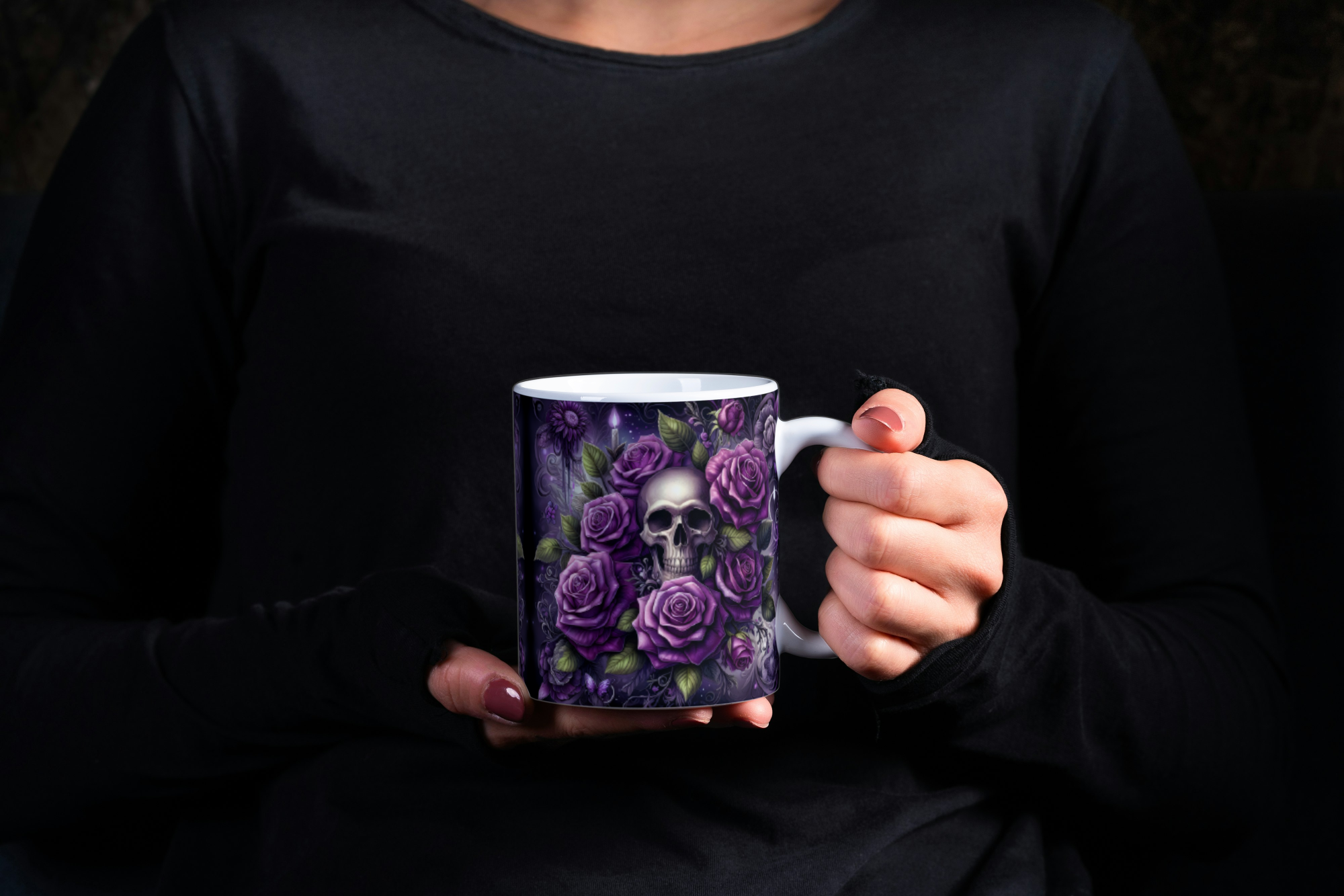 Vibrant Purple Rose Skull Mug
